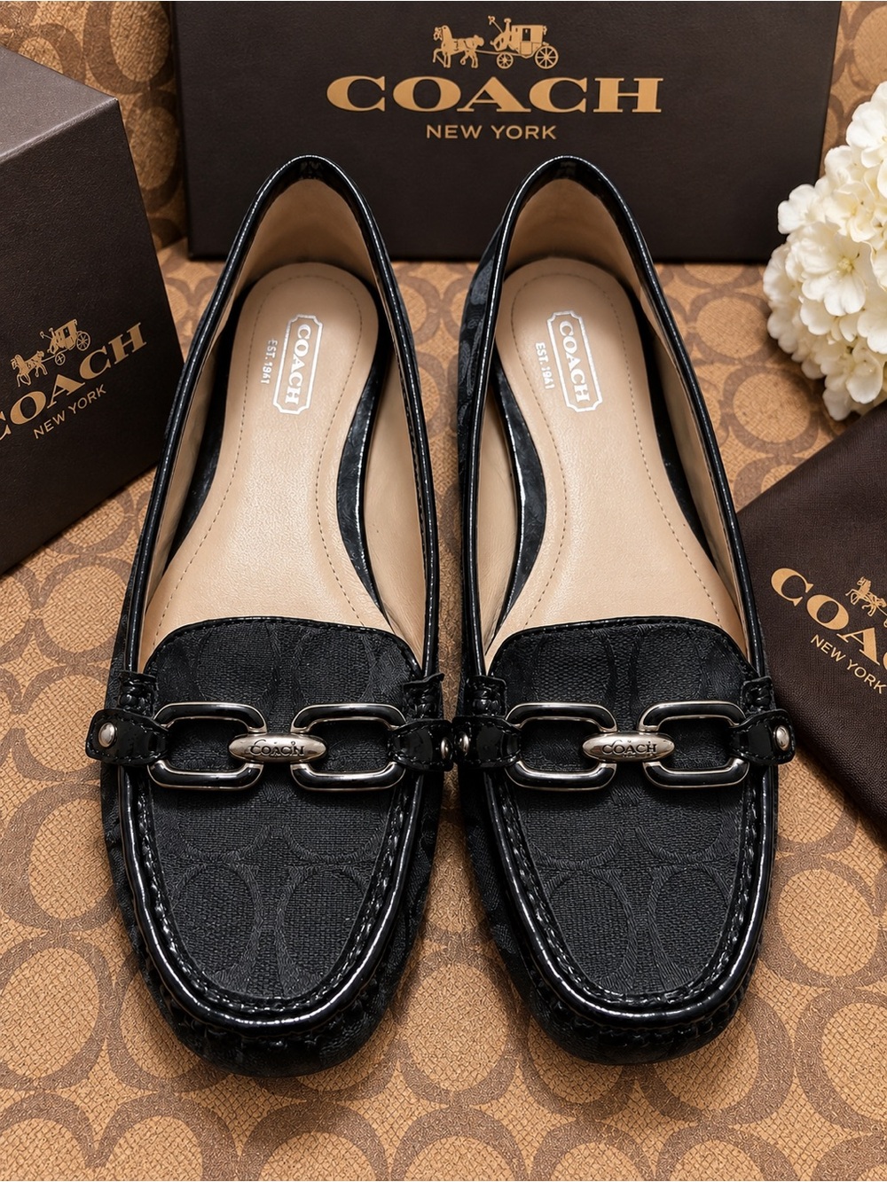 COACH Black Signature Canvas Bit Loafers - Picture 2 of 4
